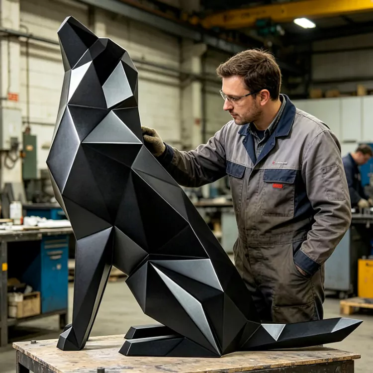 Geometric Howling Wolf Stainless Steel Sculpture