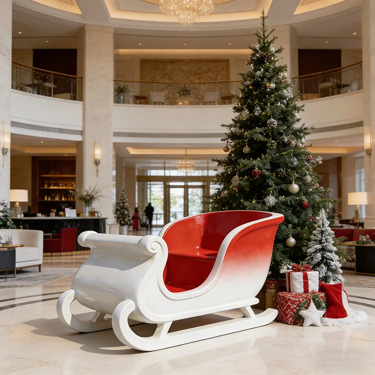 Christmas Fiberglass Santa Sleigh Sculpture